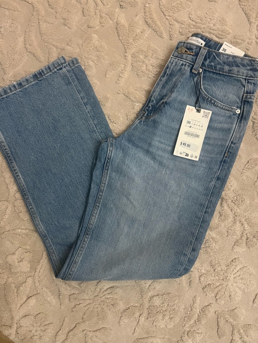 Zara Women Straight-Leg Jeans - Light Blue Denim